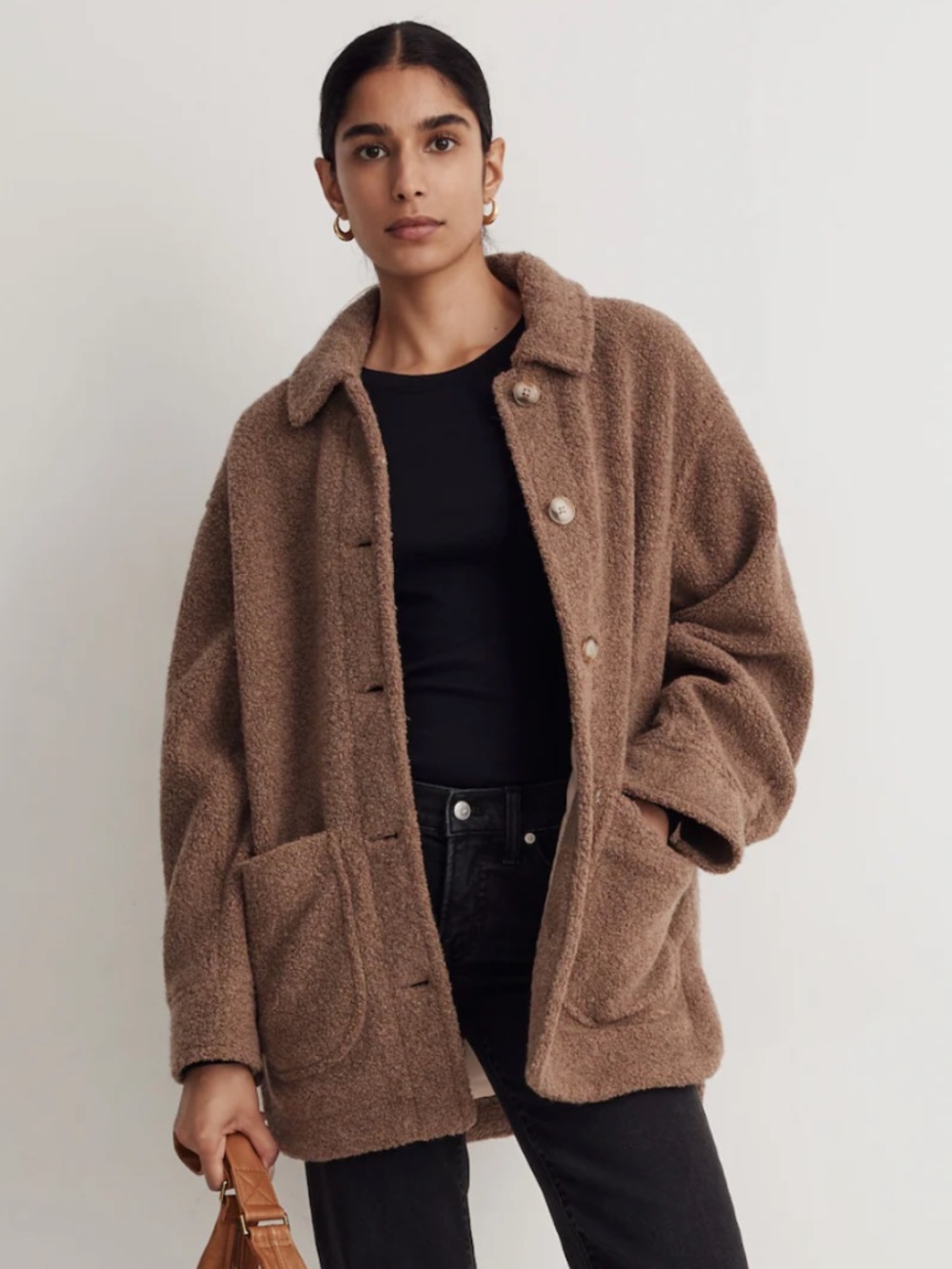 Madewell Teddy Belrose Wool Blend Shirt-Jacket Hthr Oatmeal Sherpa XL